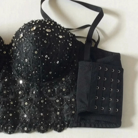 Black Sequined Bra Top w/ Removable Straps Medium - Picture 4 of 6